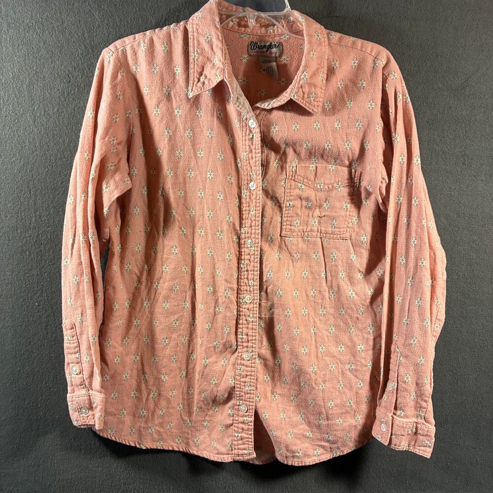 VTG wrangler women flannel top medium pink rancher western festival cowgirl